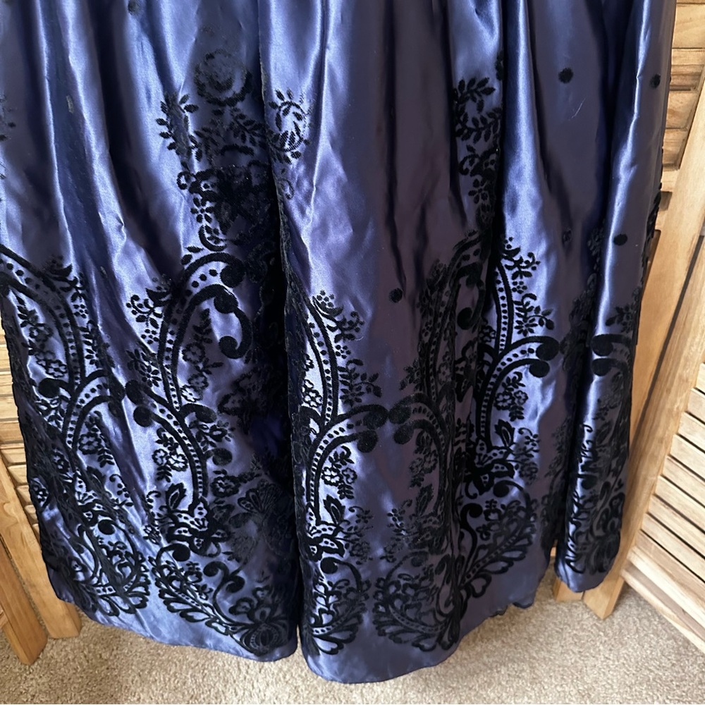 Vintage Jessica McClintock Strapless Midi Dress Blue Velvet Taffeta size 10 - Picture 3 of 11